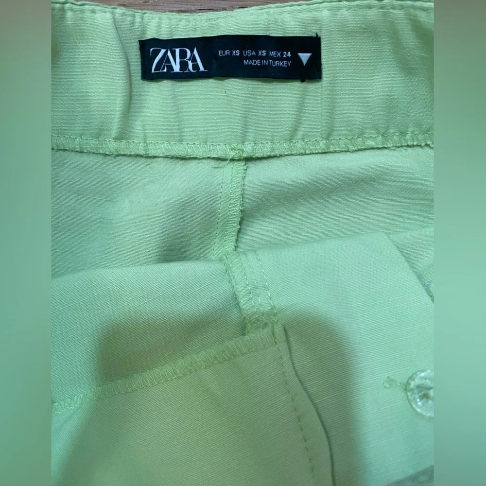 Zara Women's Light lime Green high rise wide leg linen Pants XS GUC - Picture 3 of 5